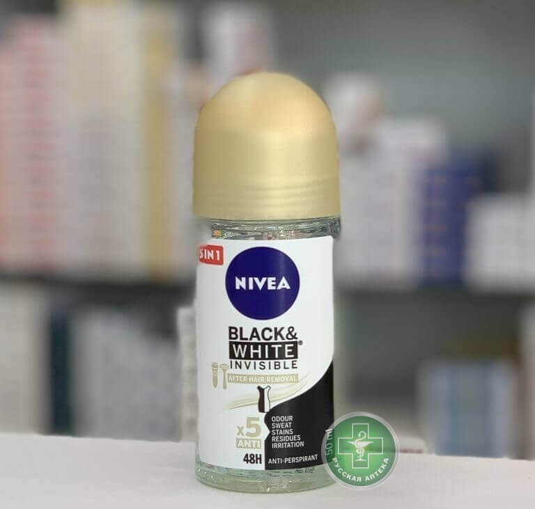 Nivea Женский роликовый дезодорант‑антиперспирант "Чёрное и белое. Невидимый. После депиляции" 48 часов 50 мл