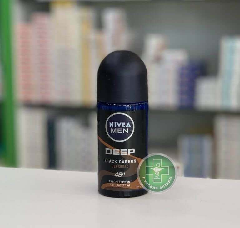 Nivea Men Мужской шариковый дезодорант-антиперспирант «Глубокий чёрный уголь. Эспрессо» 48 часов 50 мл