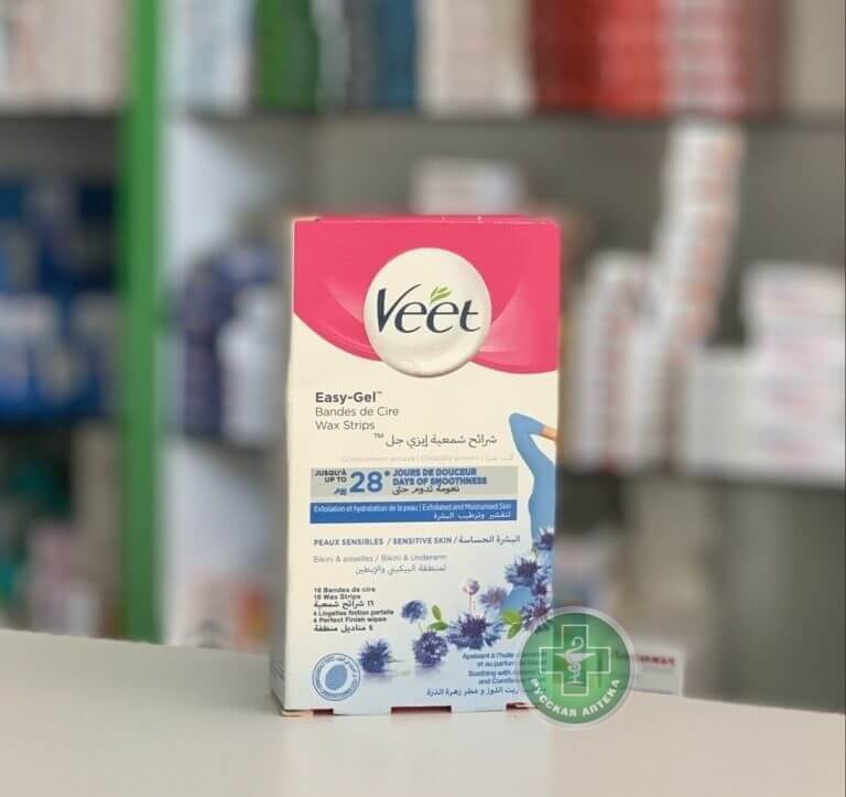 Veet Восковые полоски Easy‑Gel для чувствительной кожи с маслом миндаля и ароматом василька 16 полосок + 4 салфетки