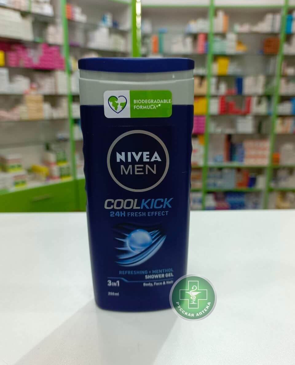 Nivea Гель для душа мужской Крутой удар с ментолом 3 в 1 для лица, тела и волос 250 мл