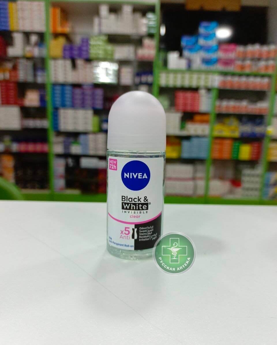 Nivea Женский антиперспирант роликовый дезодорант "Чёрное и Белое, Невидимый" 5-кратная защита до 72 часов 50 мл