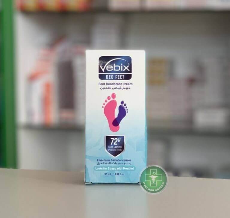 Vebix Deo Feet 72 часa Крем‑дезодорант для ног с ментолом 30 мл