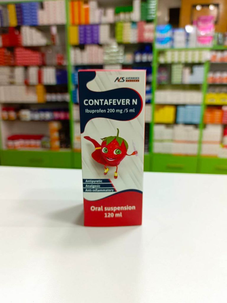Contafever N oral susp 200 mg / 5 ml strawberry flavour, 120 ml