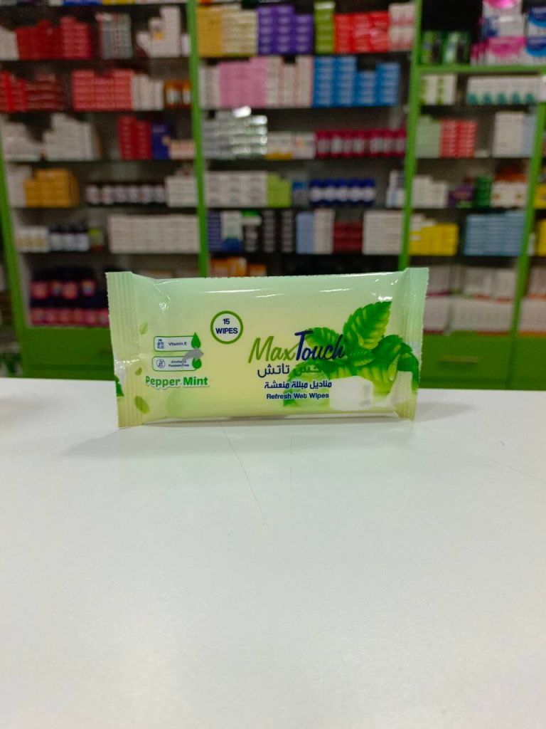 Max Touch Refresh wet wipes with vitamin E mint flavor 15 pcs
