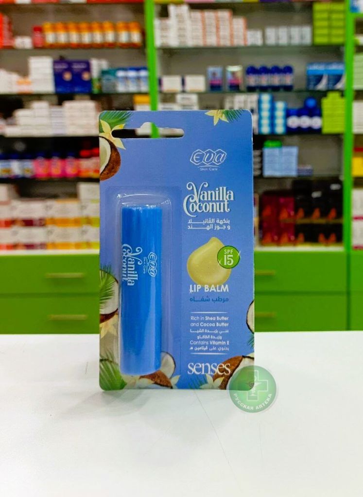 Eva Skin Care Lip balm Vanilla Coconut with shea & cocoa butter SPF15, 4 gm