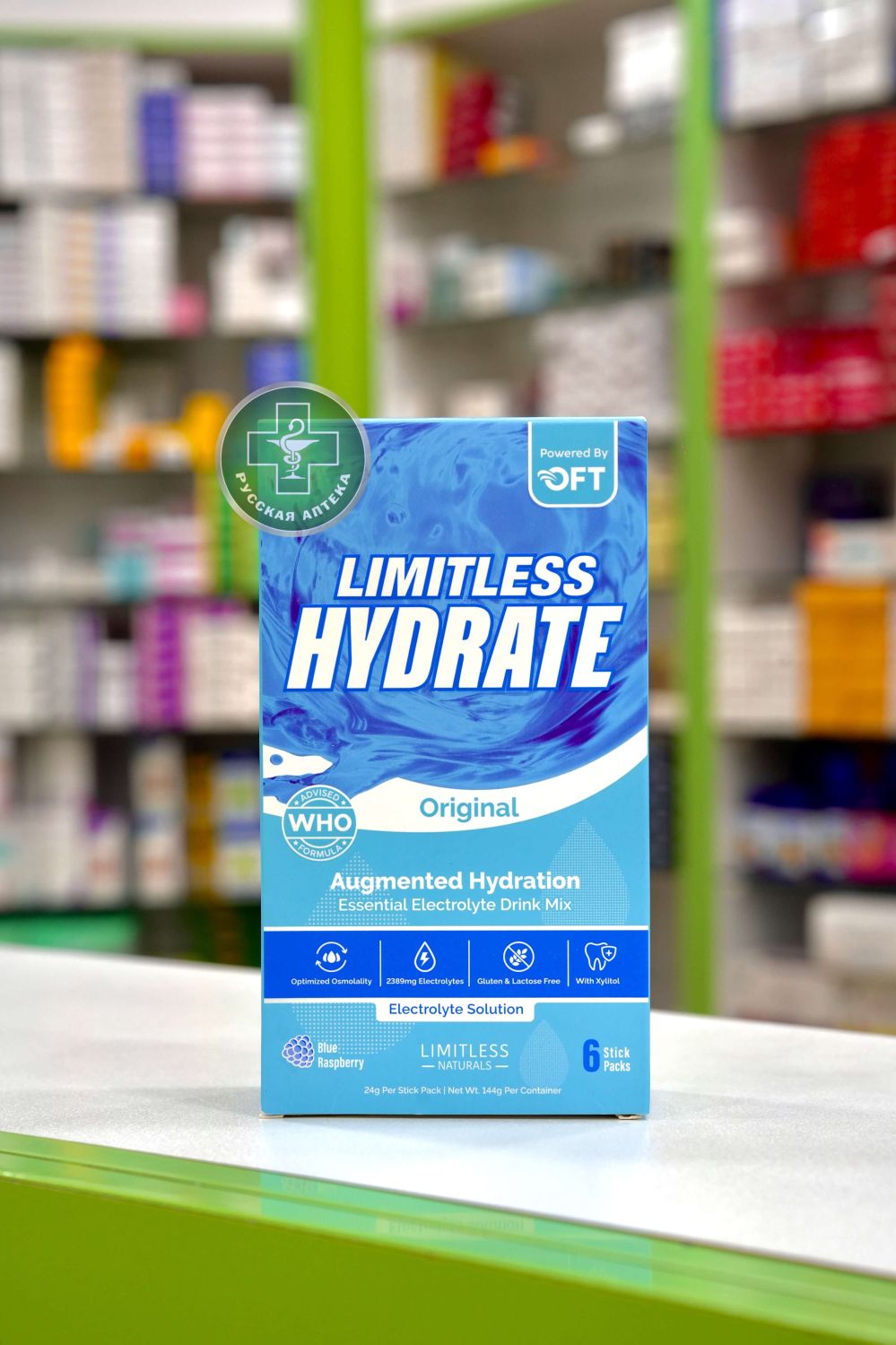 Limitless Hydrate Original Electrolytes drink mix with blue raspberry flavor 6 stick packs