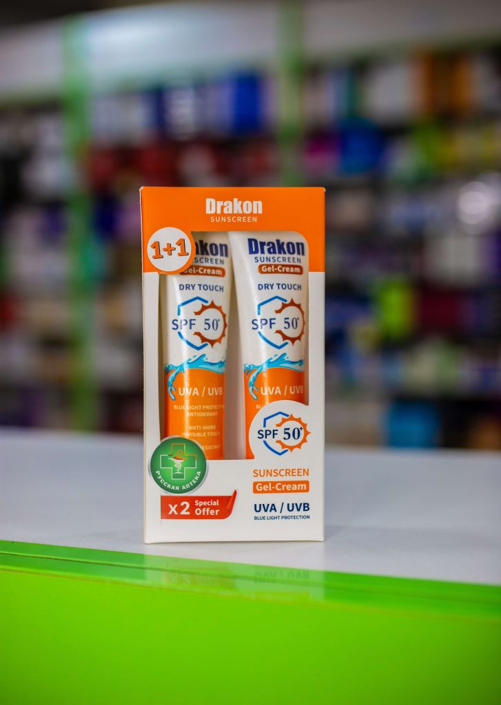 Drakon Sunscreen gel cream set Dry Touch SPF 50+, 2 * 60 ml
