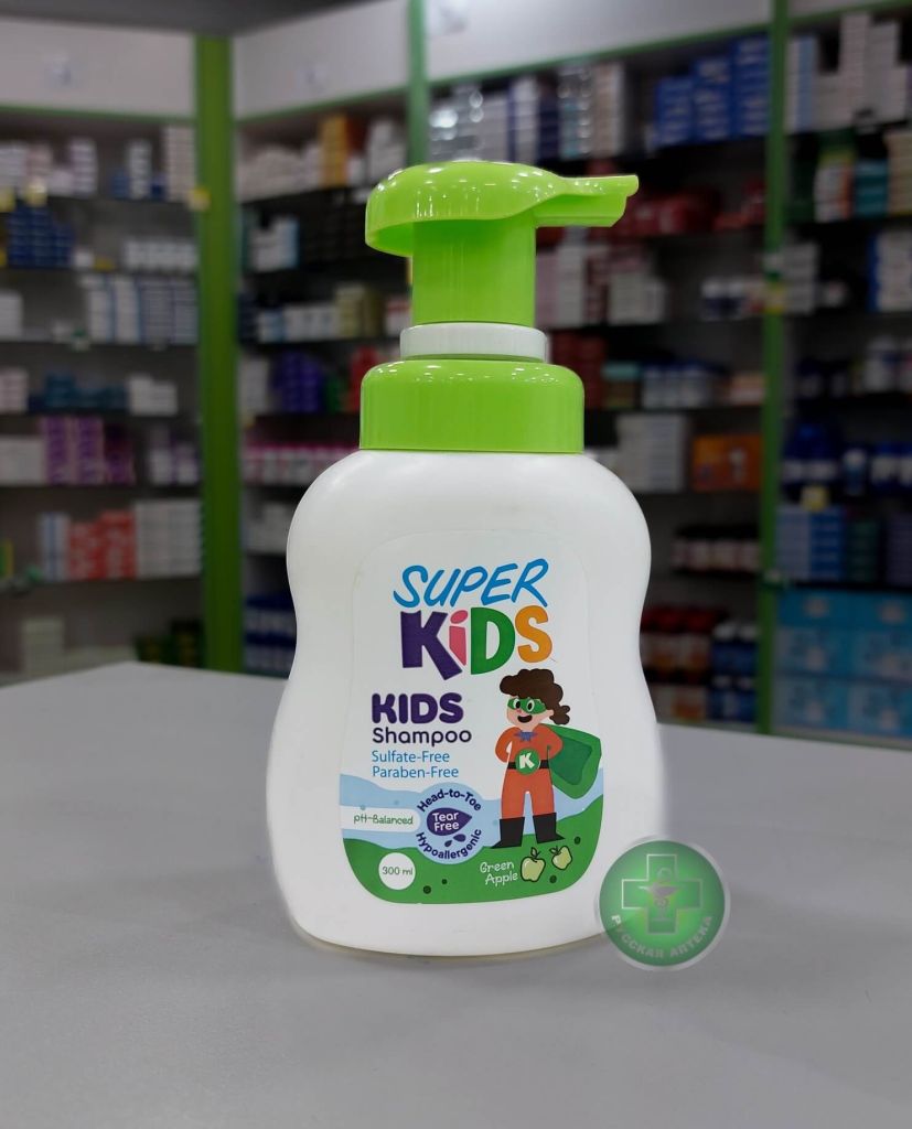 Super Kids Gentle tear-free shampoo for children 2+, sulfate-free with green apple scent 300 ml