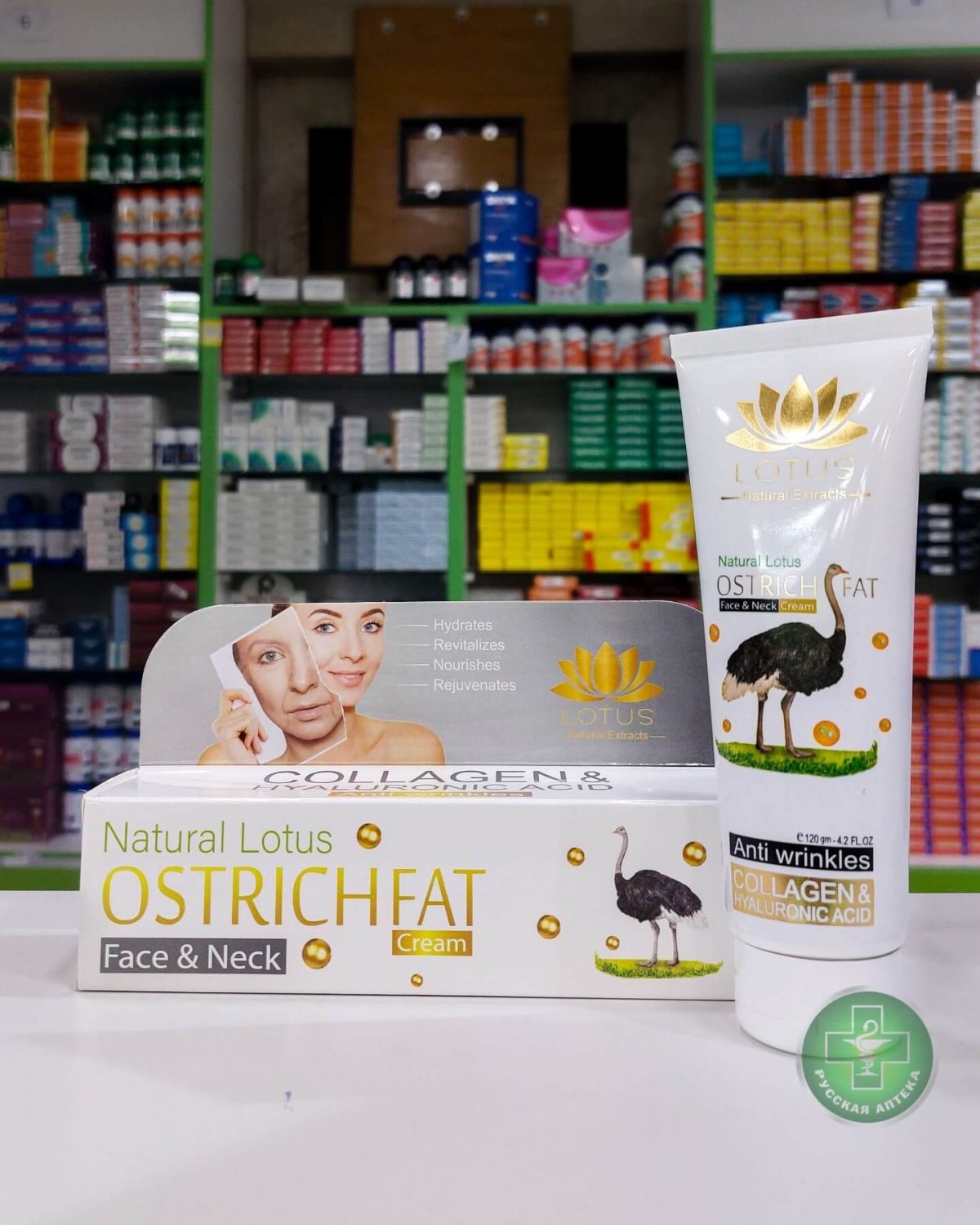 Lotus Natural Anti-aging face and neck cream with ostrich oil, collagen and hyaluronic acid 120 ml