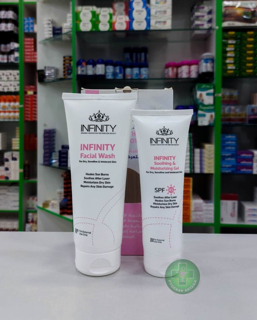 Infinity Soothing Duo set 1+1 Facial cleanser for sensitive skin 200 ml & Moisturizing sunscreen gel SPF 45 120 g