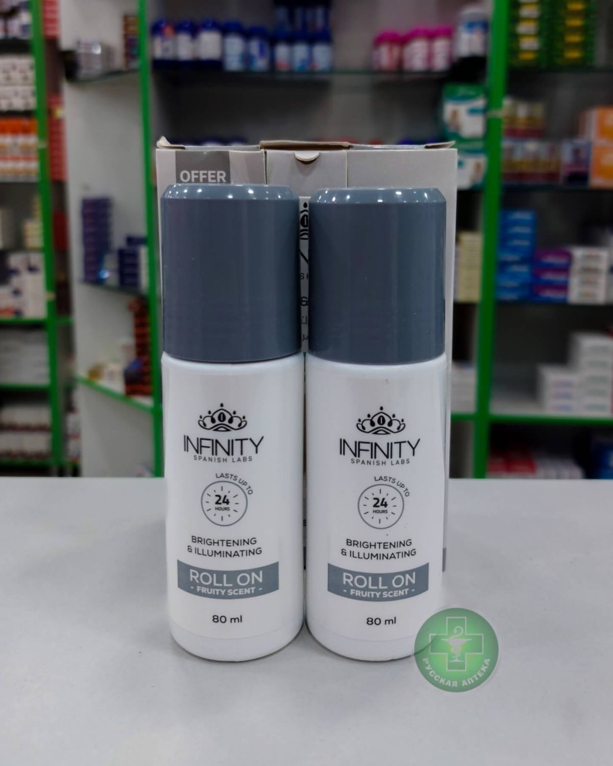 Инфинити Осветляющий и придающий сияние роликовый дезодорант с фруктовым ароматом, набор 1+1, 2 × 80 мл