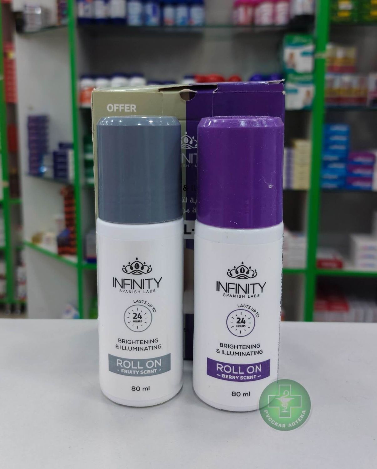 Инфинити Осветляющие и придающие сияние роликовые дезодоранты с ароматами ягод и фруктов, набор 1+1, 2 × 80 мл