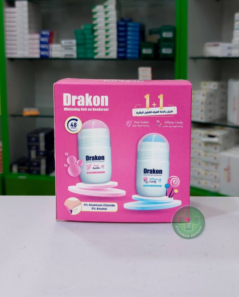 Drakon Whitening roll-on deodorant for sensitive skin “Pink Bubble” & “Lollipop Candy” 2 х 50 ml