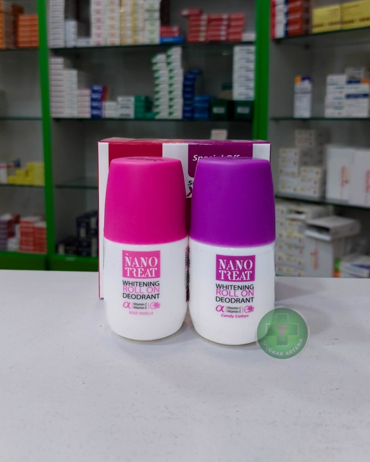 Nano Treat 48H Whitening Roll-on deodorant «Rose Vanilla» and «Candy Cotton» 2 x 50 ml