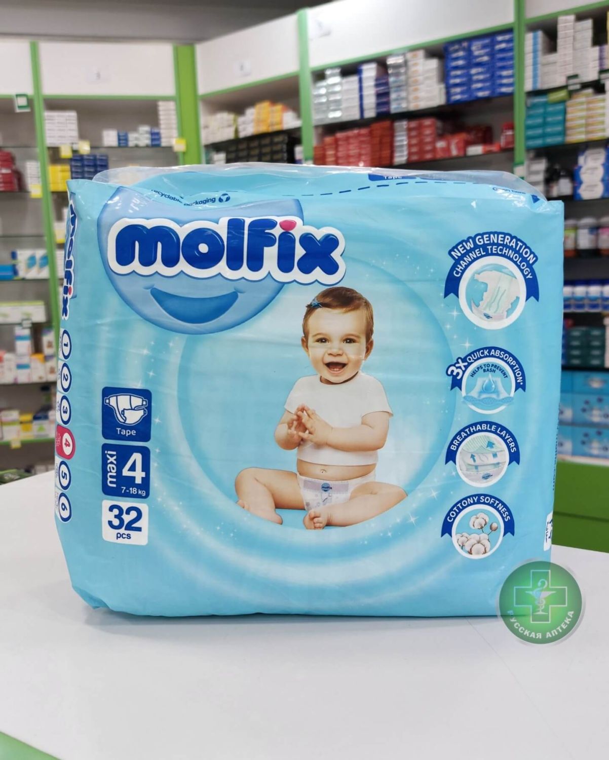 Molfix Детские подгузники размер 4, 7–18 кг, 32 штуки