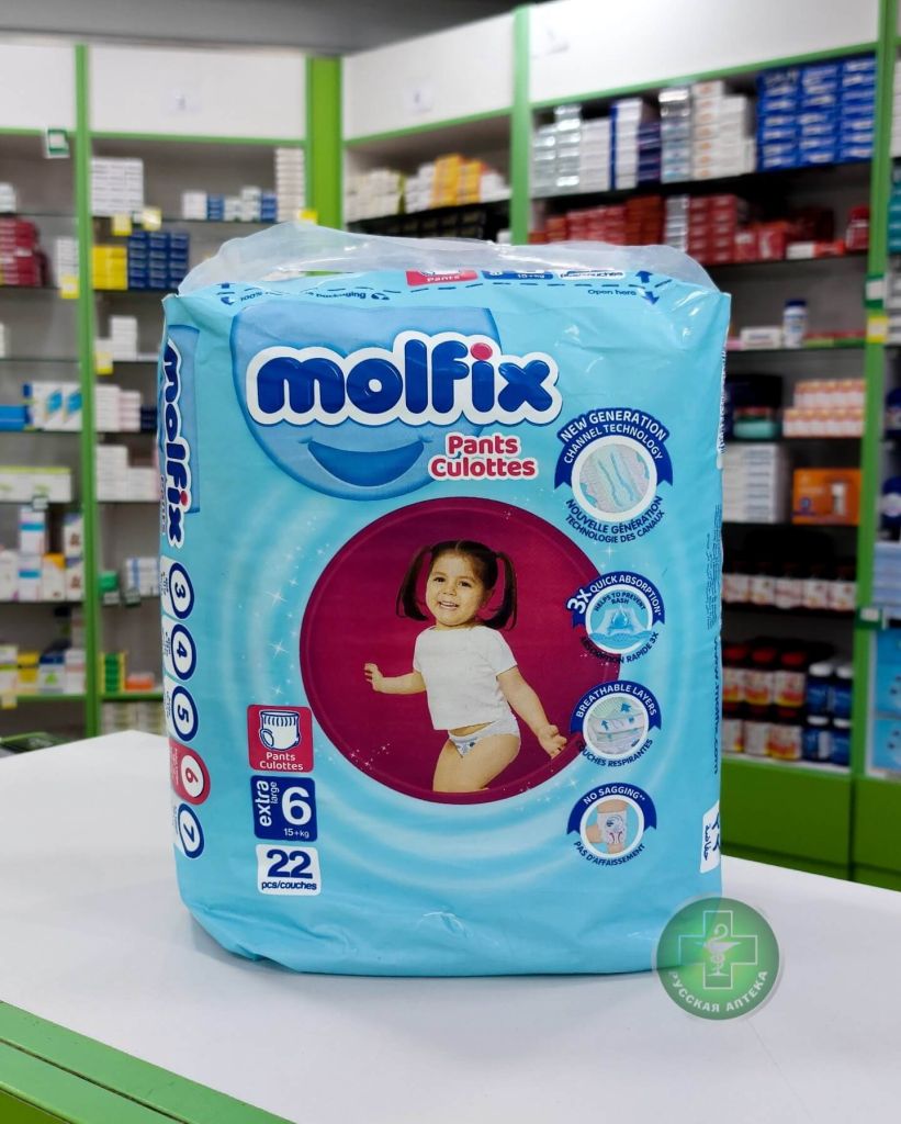 Molfix Детские подгузники-трусики размер 6, 15+ кг, 22 штуки