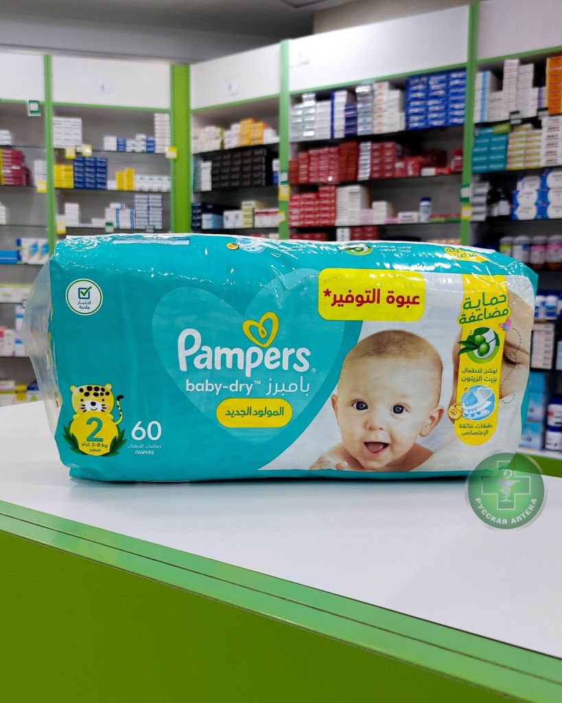 Pampers Baby-Dry Детские подгузники размер 2, 3–8 кг, 60 штук