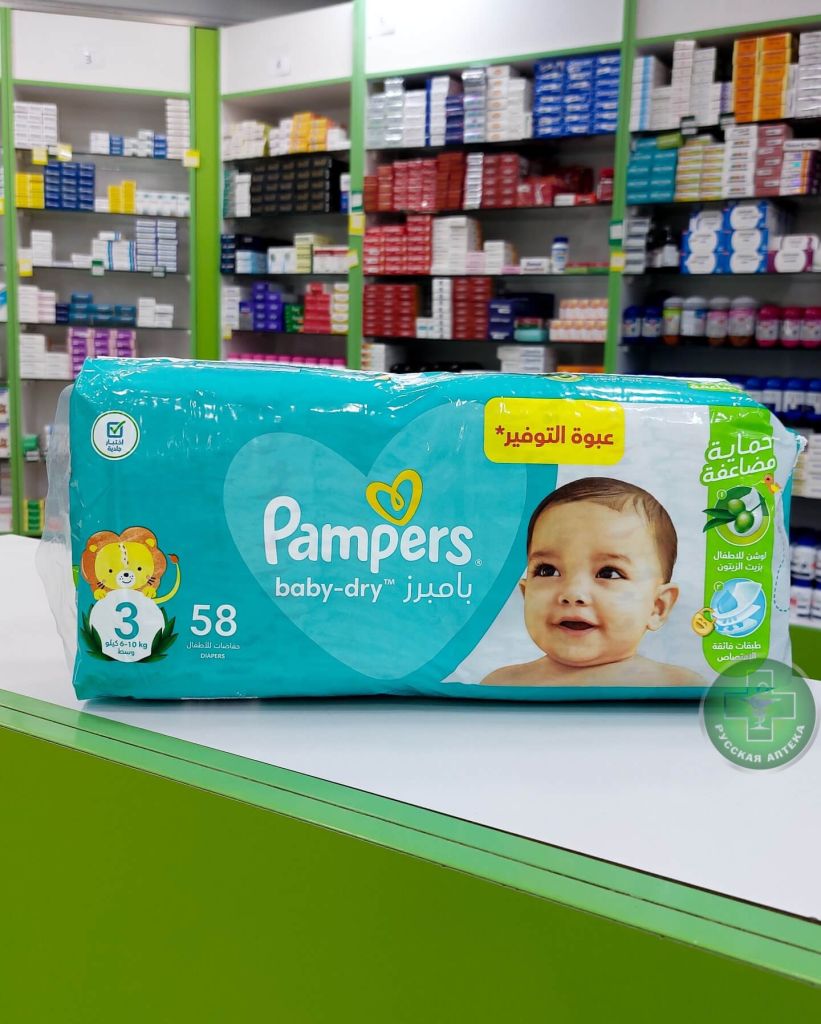 Pampers Baby-Dry Детские подгузники размер 3, 6–10 кг, 58 штук