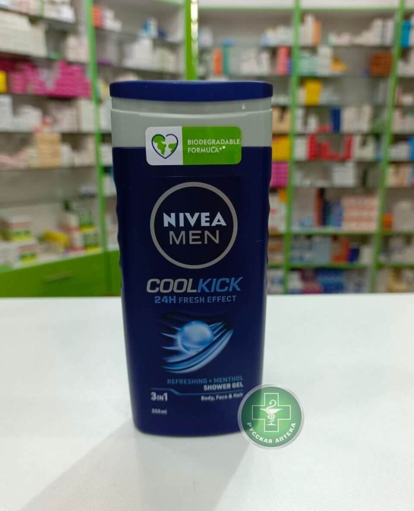Nivea Гель для душа мужской Крутой удар с ментолом 3 в 1 для лица, тела и волос 250 мл