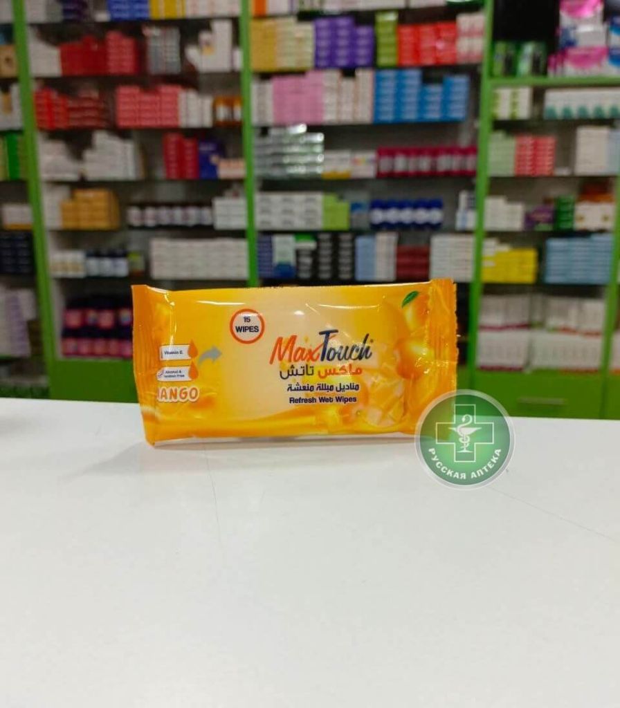Max Touch Refresh wet wipes with vitamin E Mango flavor 15 pcs
