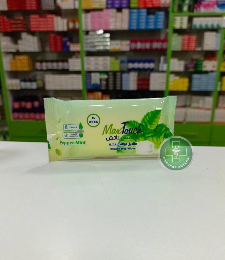 Max Touch Refresh wet wipes with vitamin E mint flavor 15 pcs