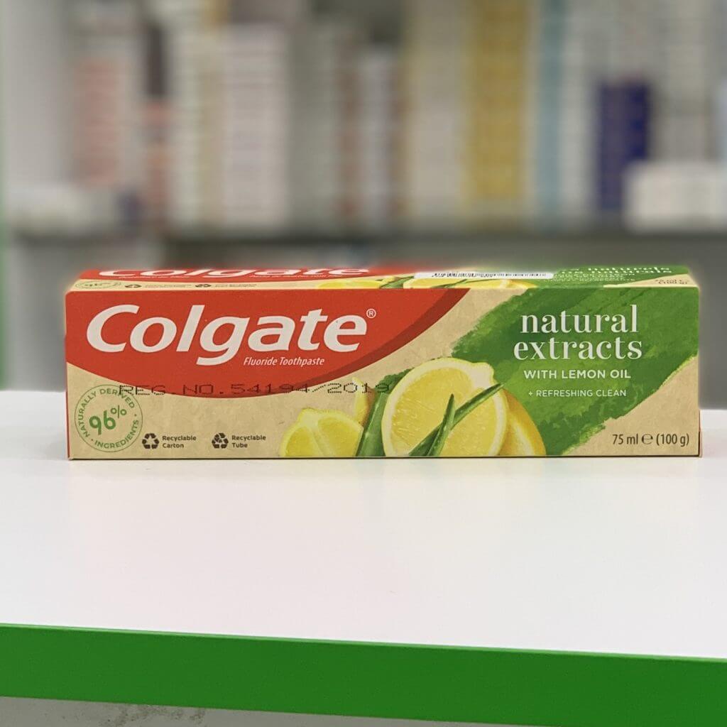 Colgate toothpaste with natural extracts lemon, aloe, mint